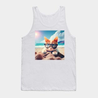 Cat chilling at the beach. Cat Art Tank Top